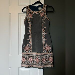 Maeve Anthropologie Gray Embroidered Shift Dress Size 2